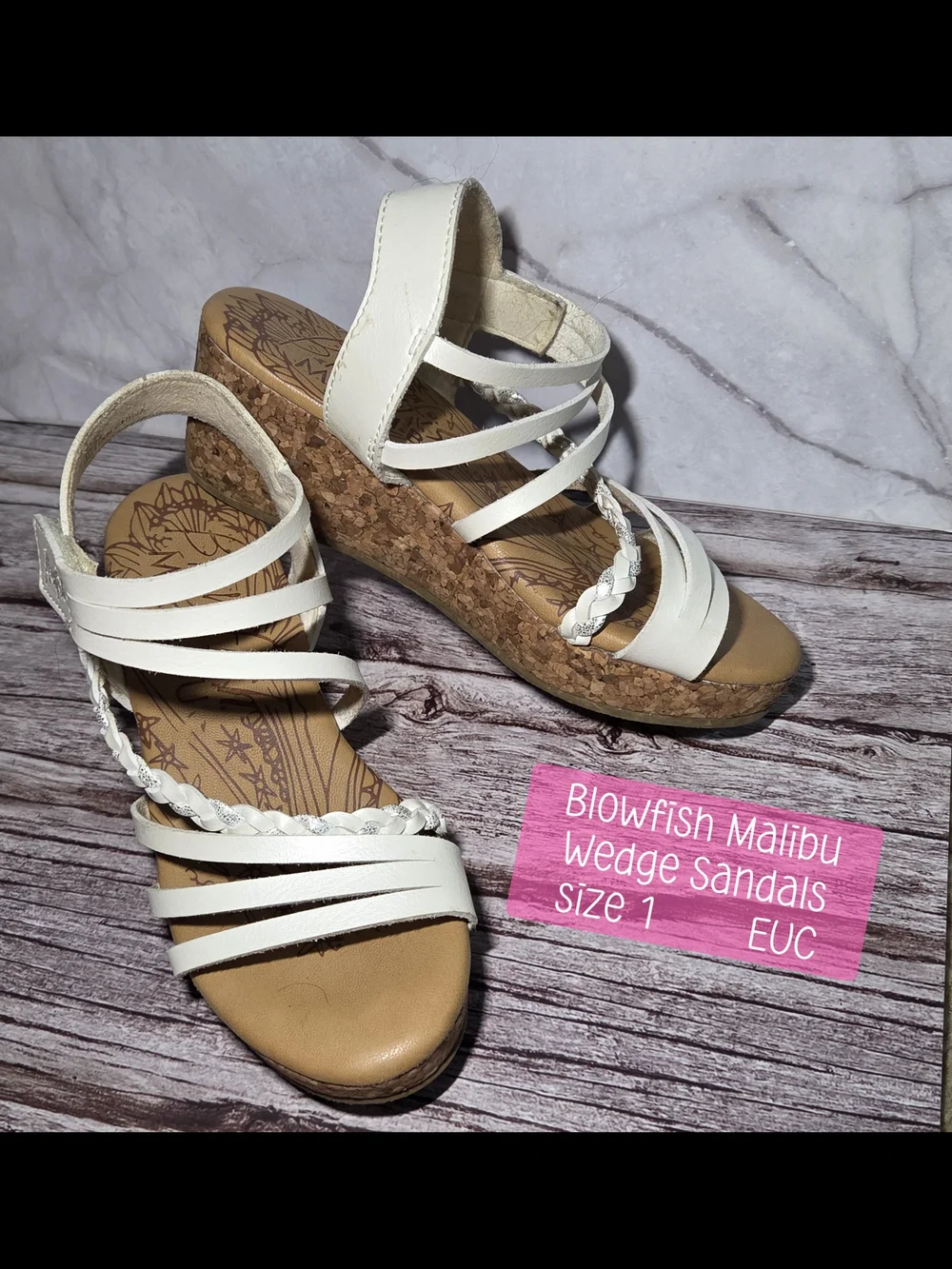 Blowfish White Strappy Cork Wedge Sandals